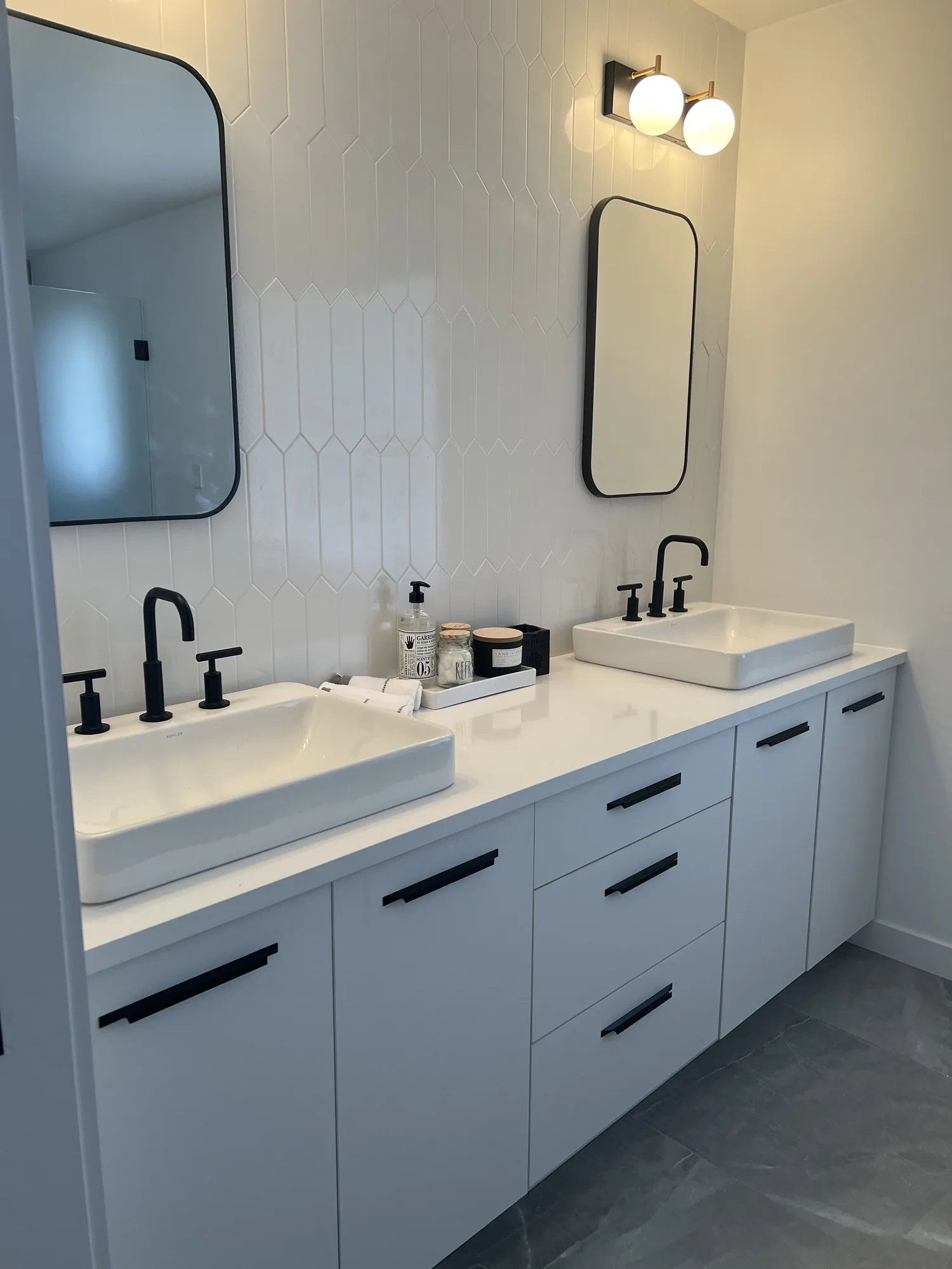 Custom bathroom vanity with double sinks